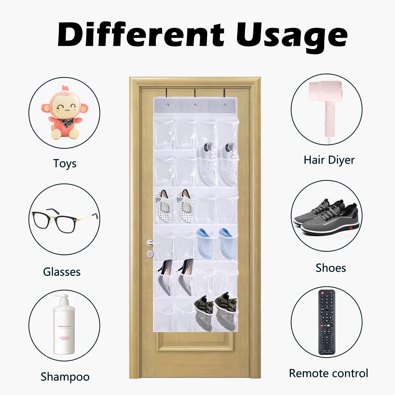 Shoe Organiser 24 Pockets — Folding Hanging Mesh Organiser with Hooks for Bedroo