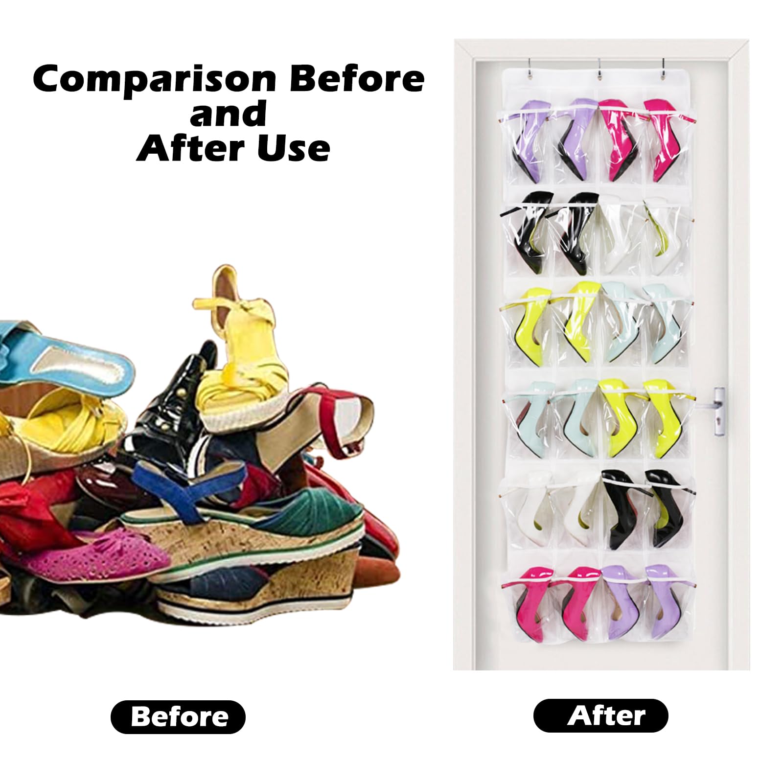 Shoe Organiser 24 Pockets — Folding Hanging Mesh Organiser with Hooks for Bedroo