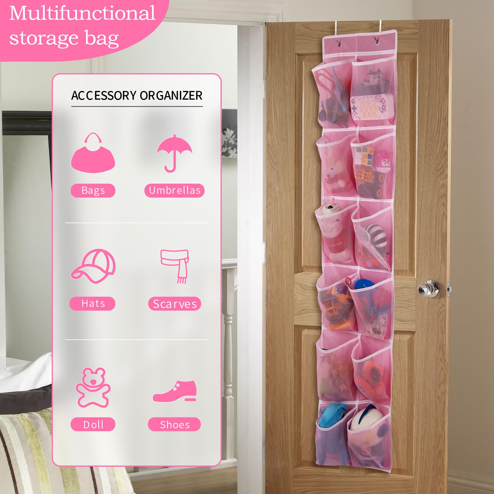 Shoe Organizer 12 Pockets — Hanging Storage Organizer, Pink