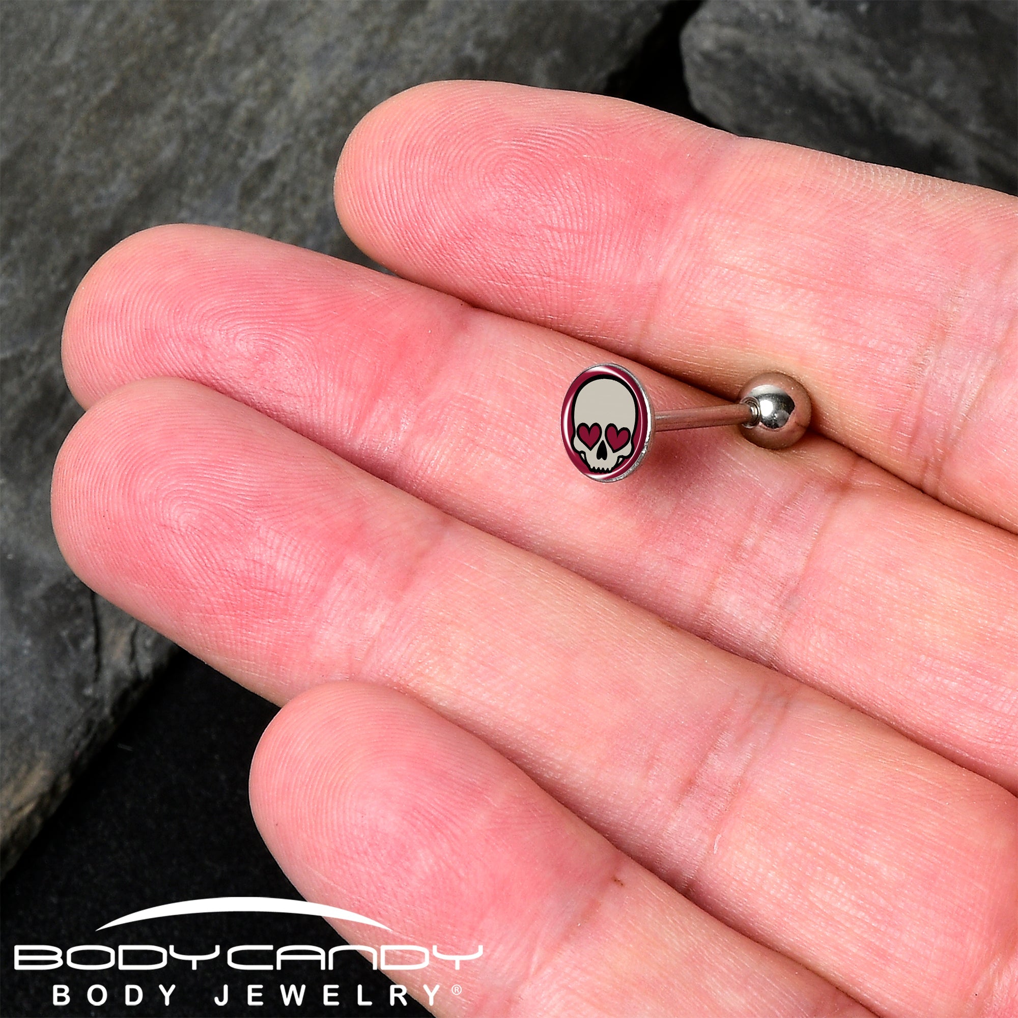Valentine Heart Skull Barbell Tongue Ring